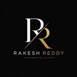 "Rakesh Reddy portfolio logo with modern RR monogram."